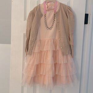 J Crew Dress Holiday. sparkle pink cardigan, and beautiful necklace.